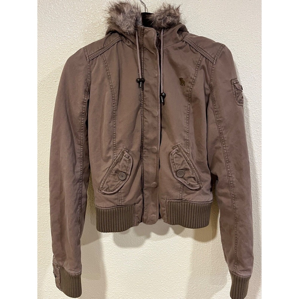 Y2K Faux Fur Bomber Jacket Abercrombie & Fitch Women's Sz L Preppy Retro READ